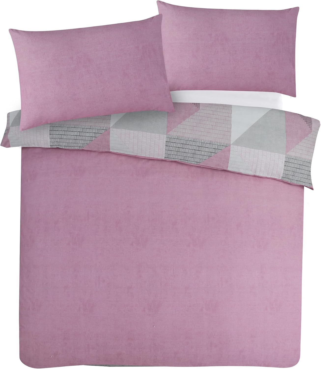 Matrix Geometric Pink Grey Double Duvet Set Reversible Easy Care Cotton Blended Bedding (Pink, Double)