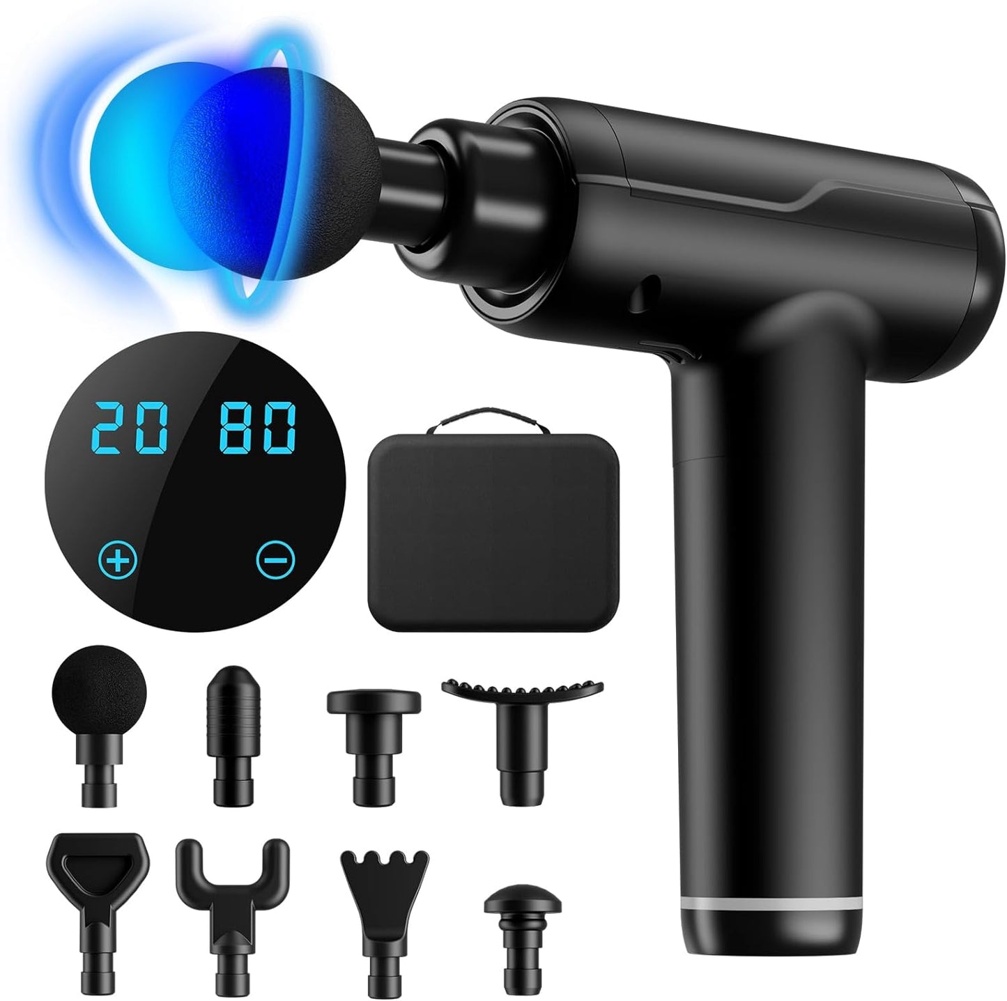 Massage Gun Deep Tissue, Portable Muscle Massage Device with 8 Massage Heads, 2024 Massager 20 Speeds with LCD Touch Screen, Featuring Quiet Glide Technology, Powerful Cordless Percussion