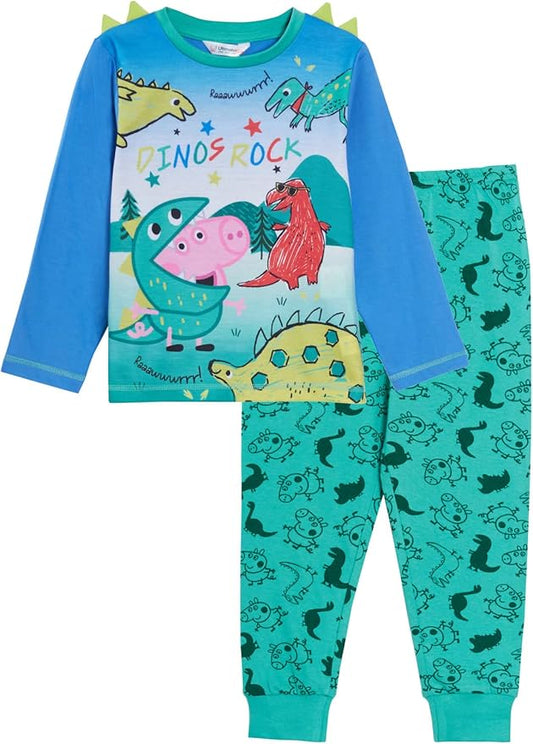 Peppa Pig Boys George Pig Pyjamas Kids 3D Dino Spikes Luxury Full Length Pjs Set