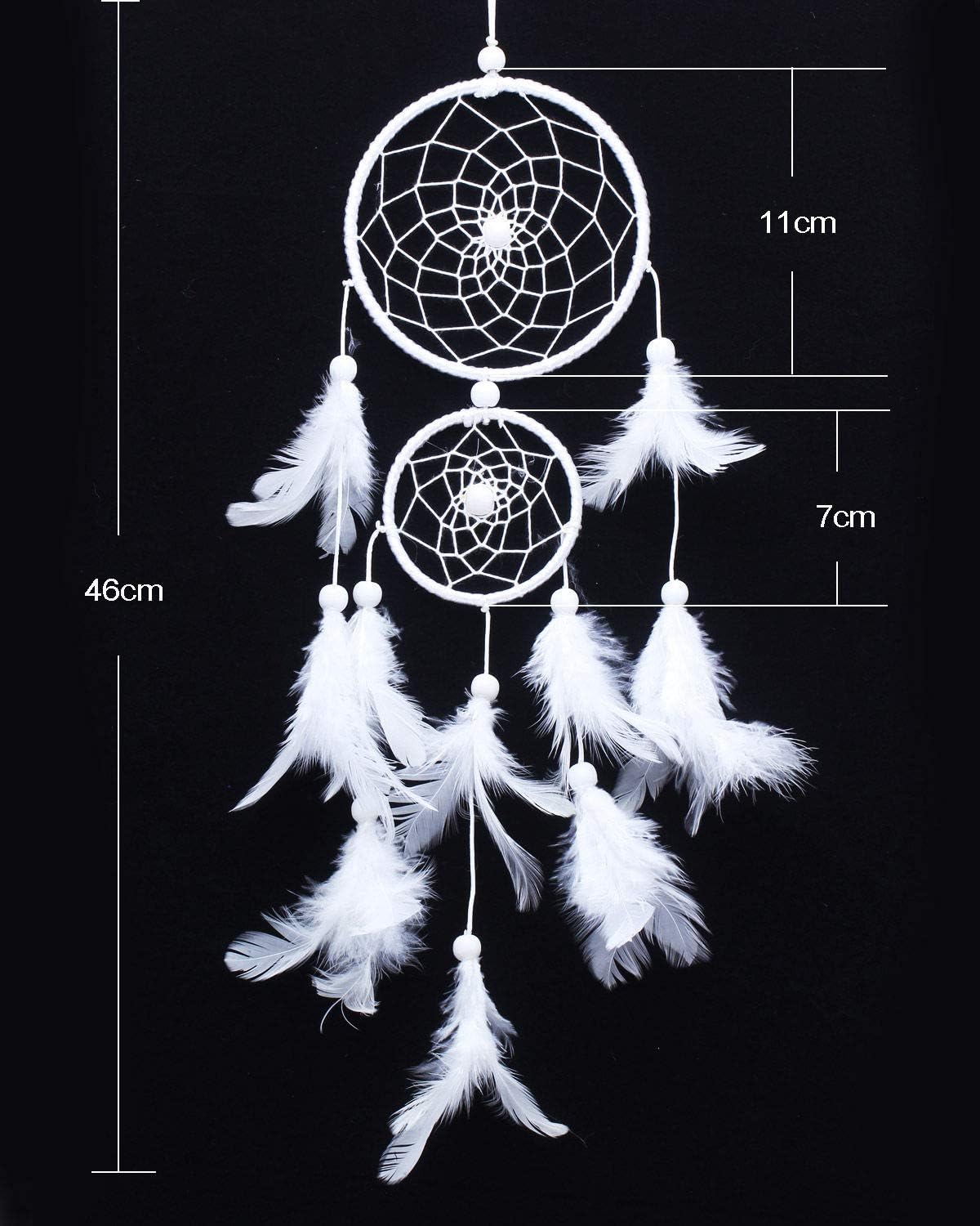 Dreamcatcher, Handmade Ornaments Dream Catcher Wind Chimes Indian Style Beads Feather Pendant Home Wall Window Decor for Bedroom Wedding Decoration White