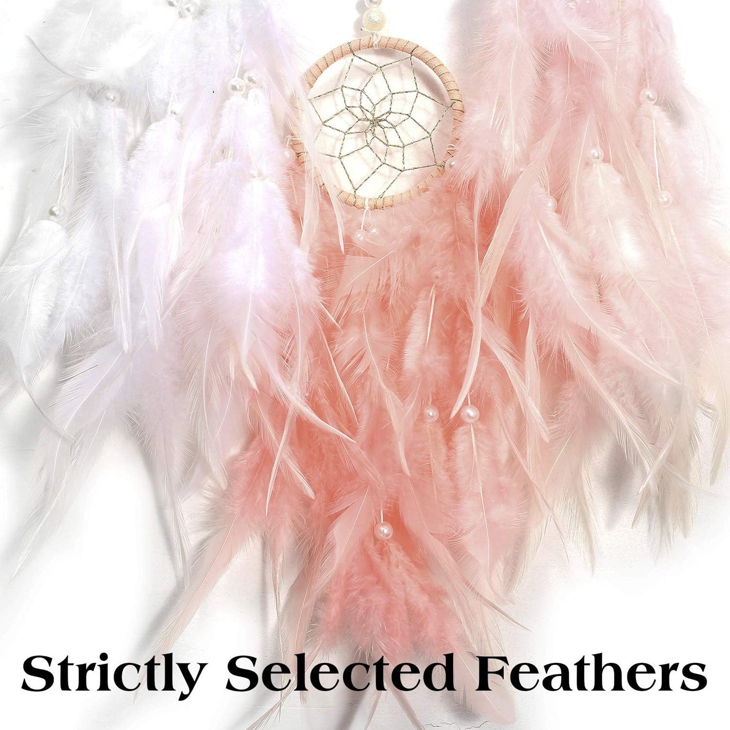 Dream Catcher for Girl Pink, Handmade Romantic Unique DreamCatcher Beads and Feathers Wall Hanging Ornament Gift for Bedroom