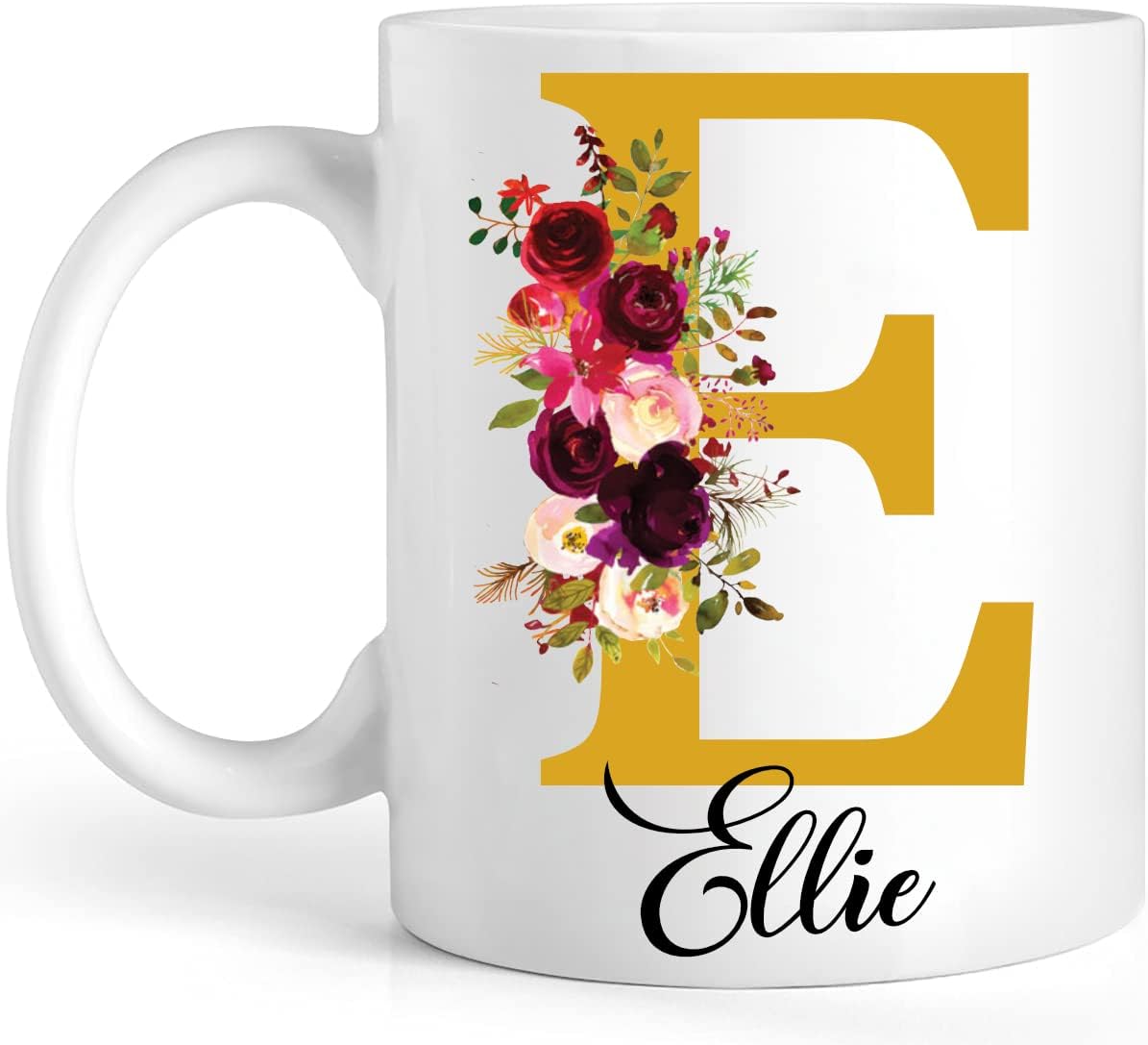 Personalised Floral Mug Stylish Initial with Name