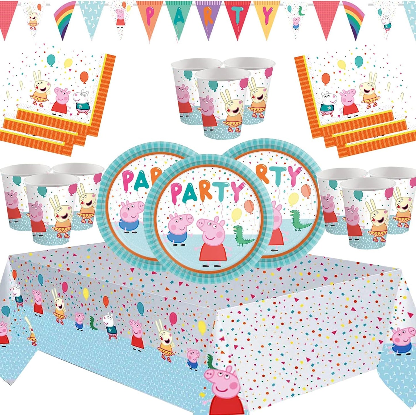 New Peppa Party Supplies Children's Birthday Party Kit Peppa Pig Tableware Decorations - Serves 16 Guests