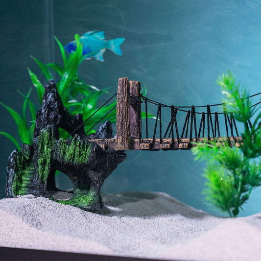 Aquatic Planet Rope Bridge Mountains Aquarium Fish Tank Ornament Decoration Medium Size