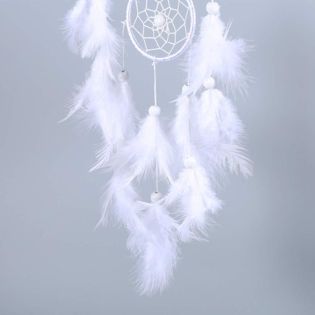 Dreamcatcher, Handmade Ornaments Dream Catcher Wind Chimes Indian Style Beads Feather Pendant Home Wall Window Decor for Bedroom Wedding Decoration White