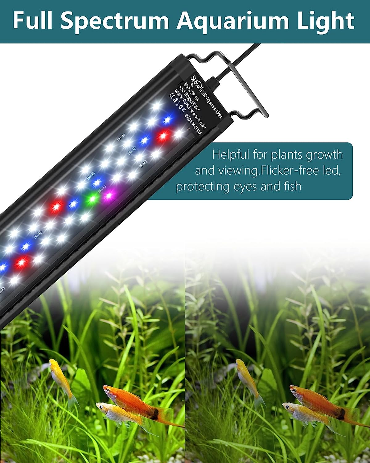 Led Aquarium Light for Plants-Full Spectrum Fish Tank Light with Timer Auto On/Off, Adjustable Brightness