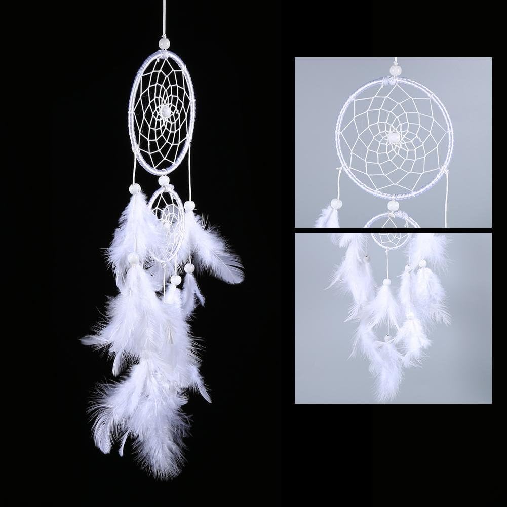 Dreamcatcher, Handmade Ornaments Dream Catcher Wind Chimes Indian Style Beads Feather Pendant Home Wall Window Decor for Bedroom Wedding Decoration White