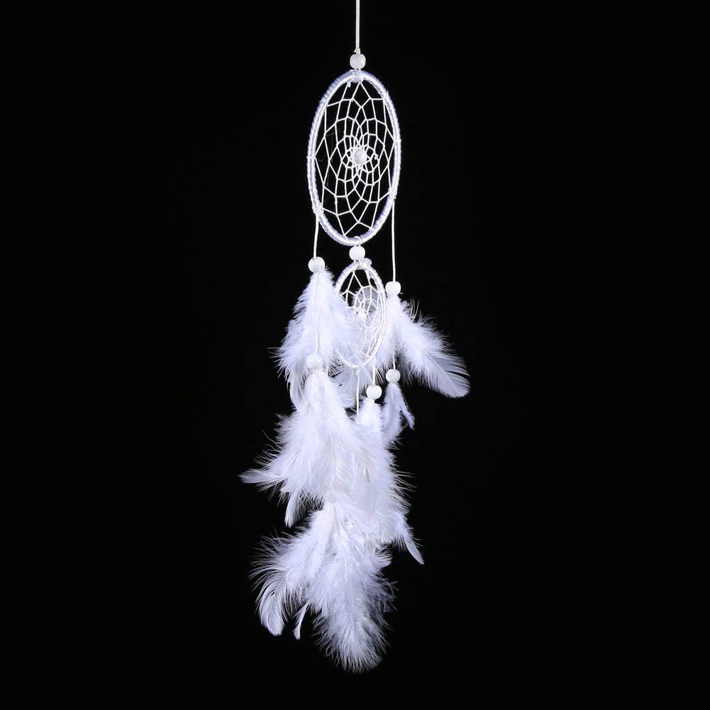 Dreamcatcher, Handmade Ornaments Dream Catcher Wind Chimes Indian Style Beads Feather Pendant Home Wall Window Decor for Bedroom Wedding Decoration White