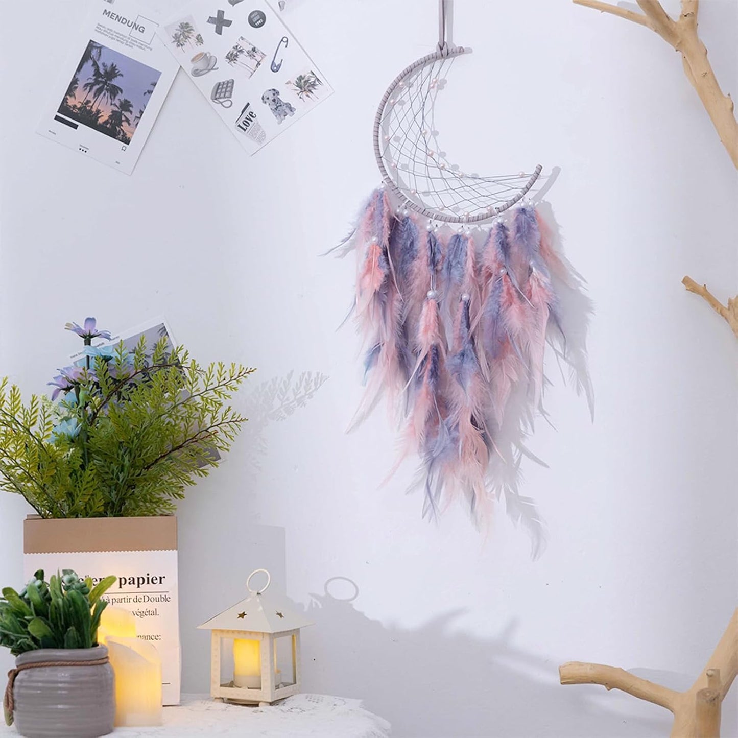 Moon Dream Catcher, Hanging Ornament, Feather Dream Catcher, Bedroom Wall Decor, Dream Catchers, Bedroom Wall Hanging, Ornament Craft Gift, for Blessing Gifts Wedding