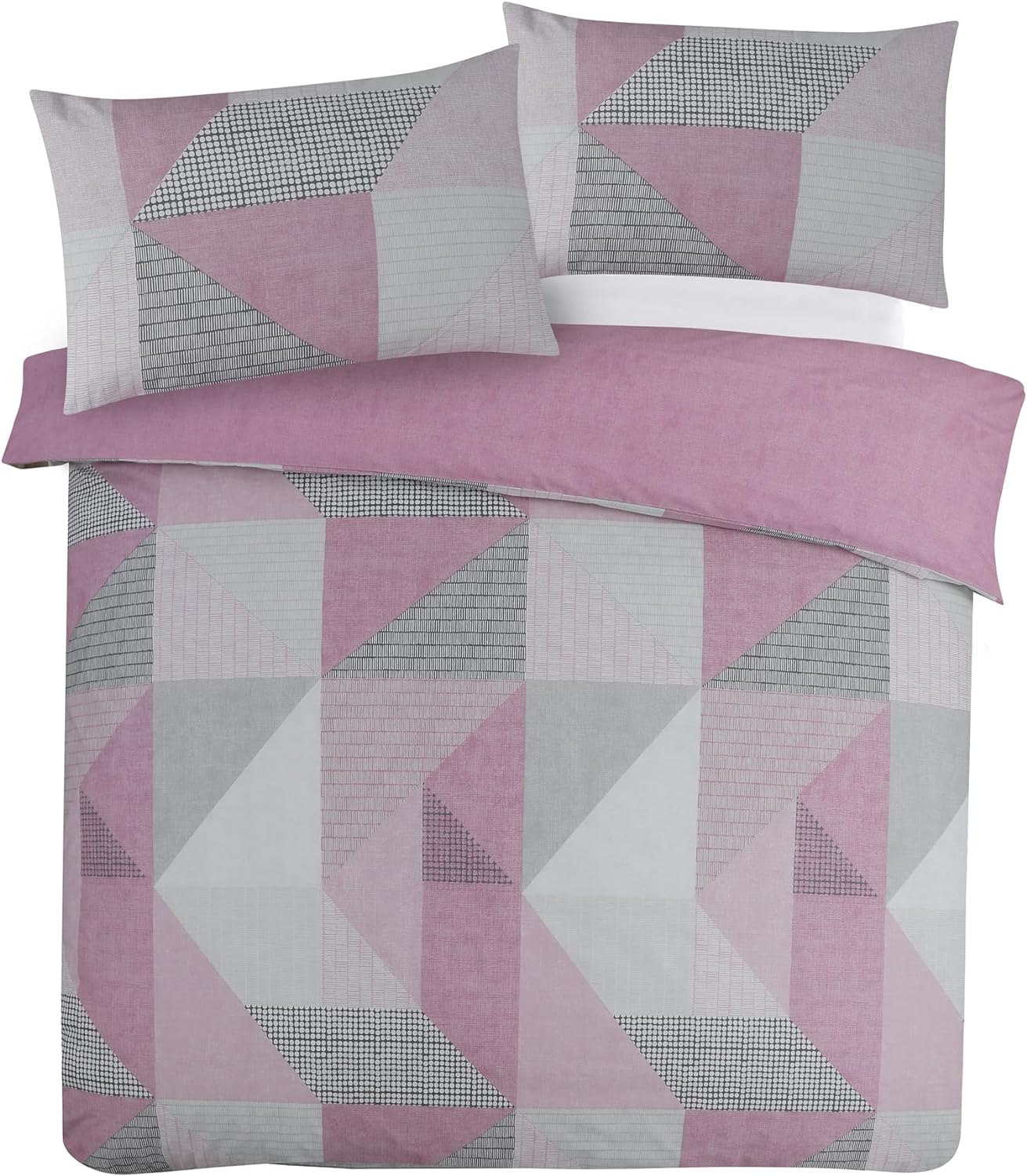 Matrix Geometric Pink Grey Double Duvet Set Reversible Easy Care Cotton Blended Bedding (Pink, Double)