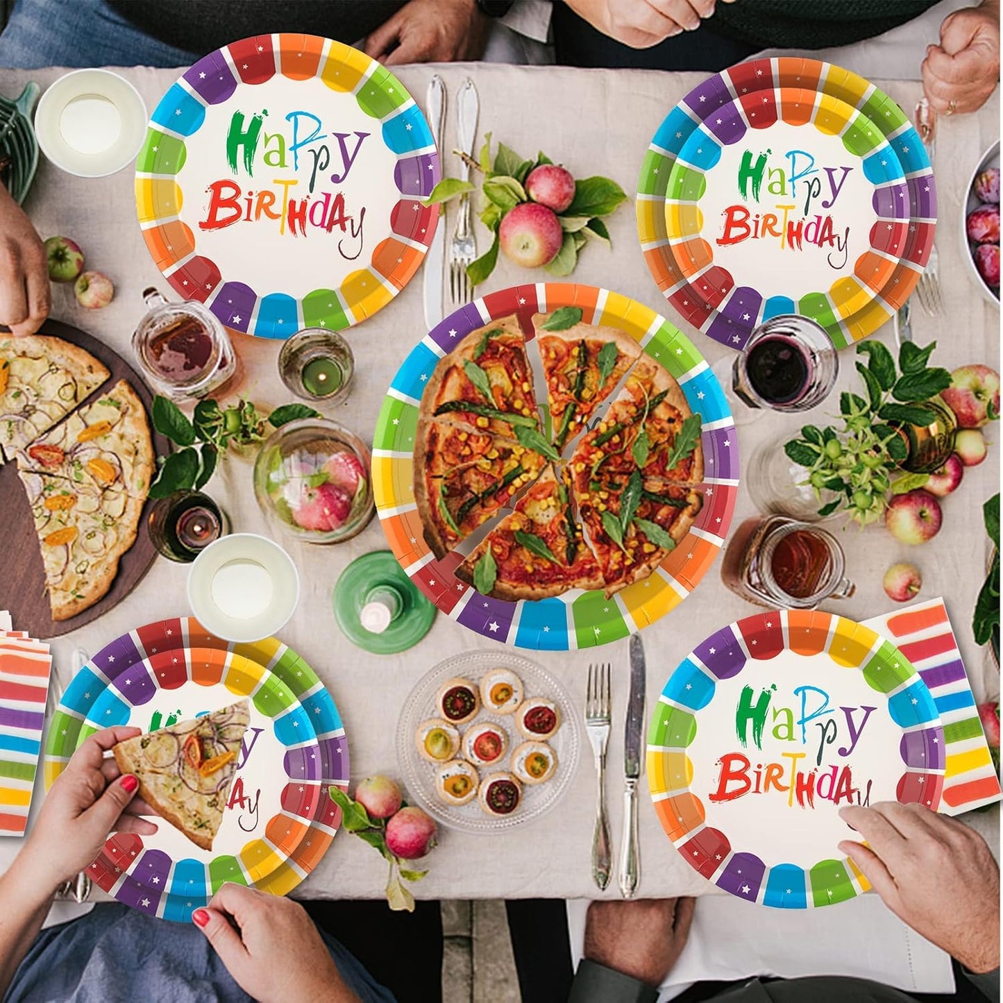 125Pcs Rainbow Birthday Party Tableware Set, Party Paper Plates Cups Napkins Straws Rainbow Birthday Party Supplies Kids Birthday Party Decorations for 25 Guests