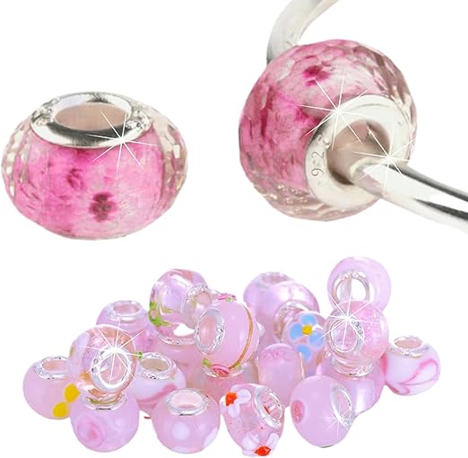 Mixed Pink Murano Glass Charms for Bracelets